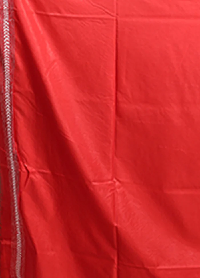 Red Kantha Stitch Silk Saree With Blouse Piece - Image 5