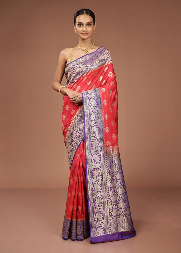 Red Katan Silk Saree With Blouse Piece - Image 2