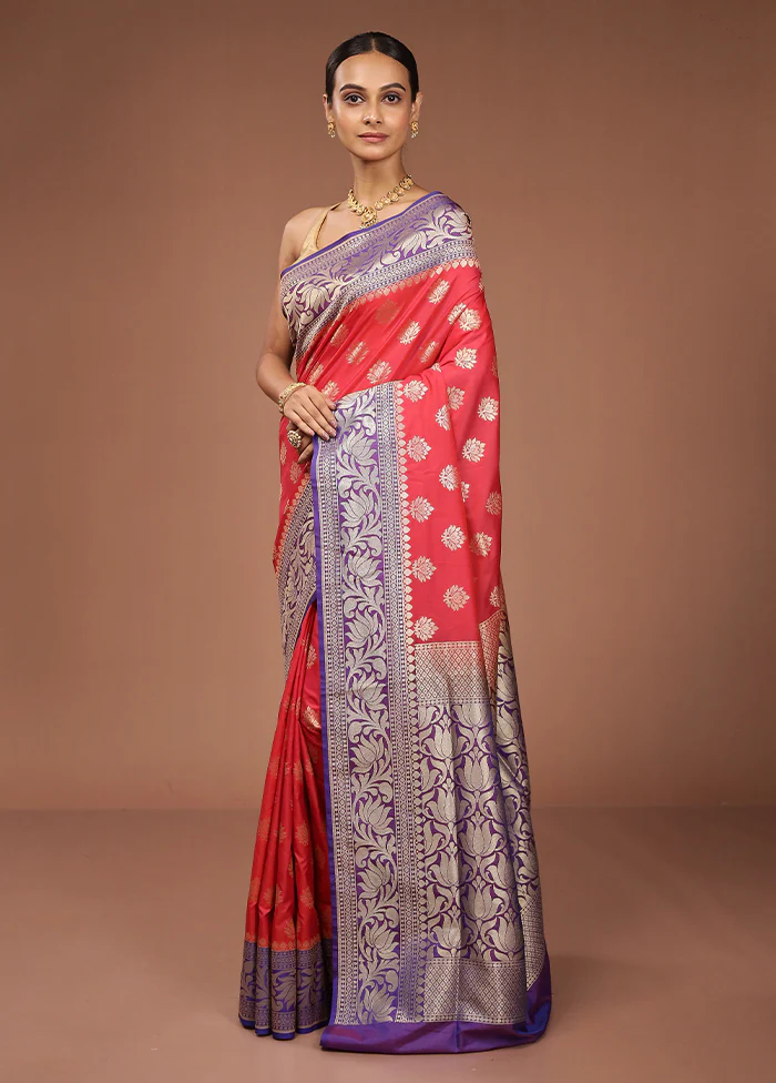Red Katan Silk Saree With Blouse Piece - Image 4