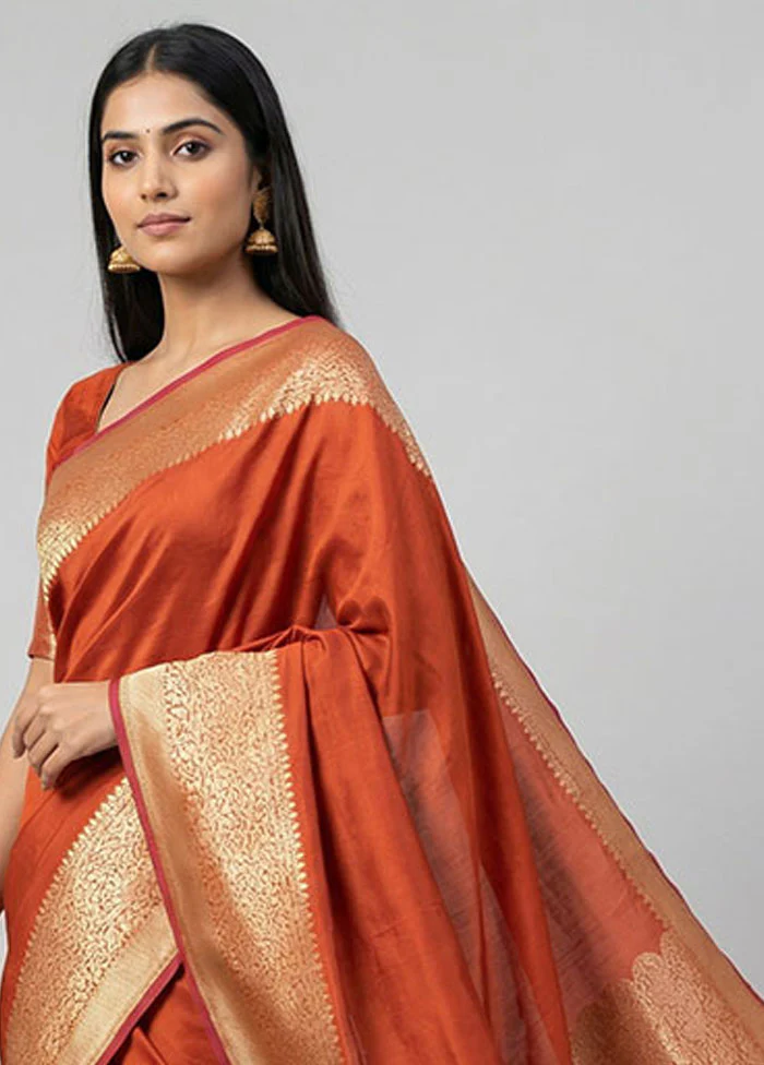 Red Katan Silk Saree With Blouse Piece - Image 2