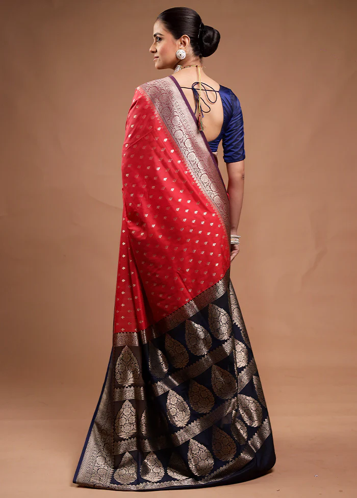 Red Katan Silk Saree With Blouse Piece - Image 3