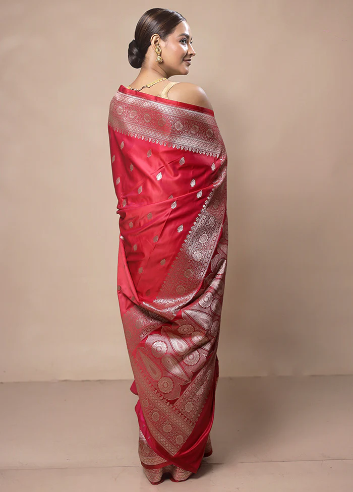 Red Katan Silk Saree With Blouse Piece - Image 3