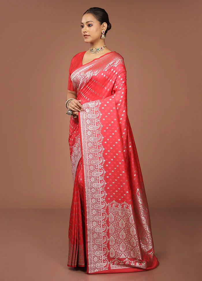 Red Katan Silk Saree With Blouse Piece - Image 4