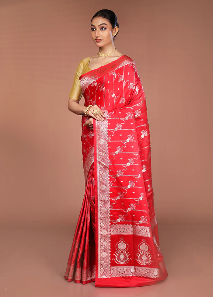 Red Katan Silk Saree With Blouse Piece - Image 4