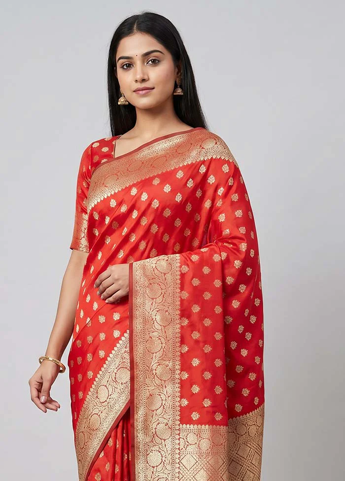 Red Katan Silk Saree With Blouse Piece - Image 2