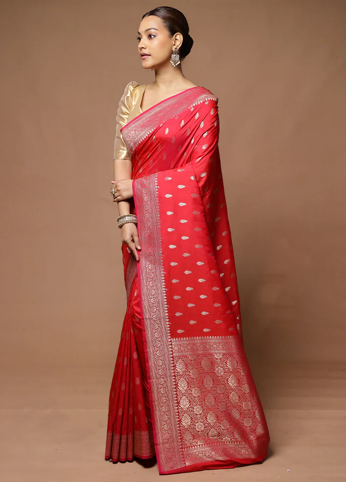 Red Katan Silk Saree With Blouse Piece - Image 4