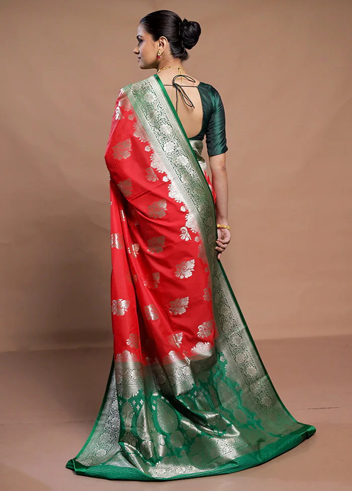Red Katan Silk Saree With Blouse Piece - Image 3
