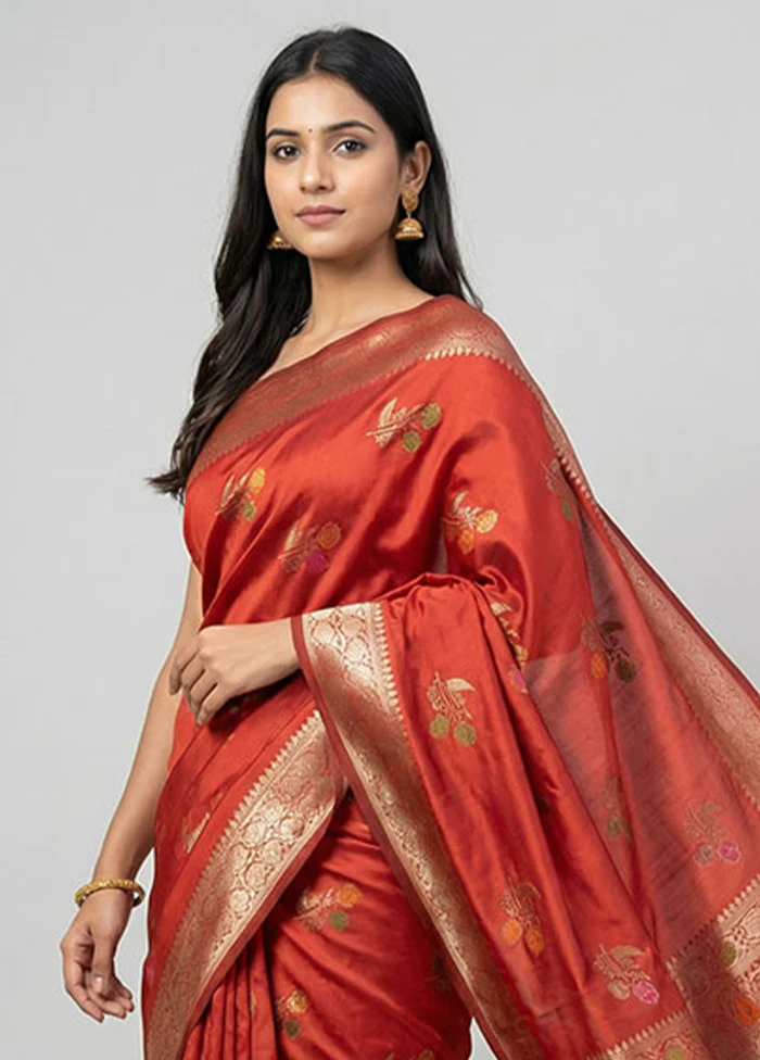 Red Katan Silk Saree With Blouse Piece - Image 2