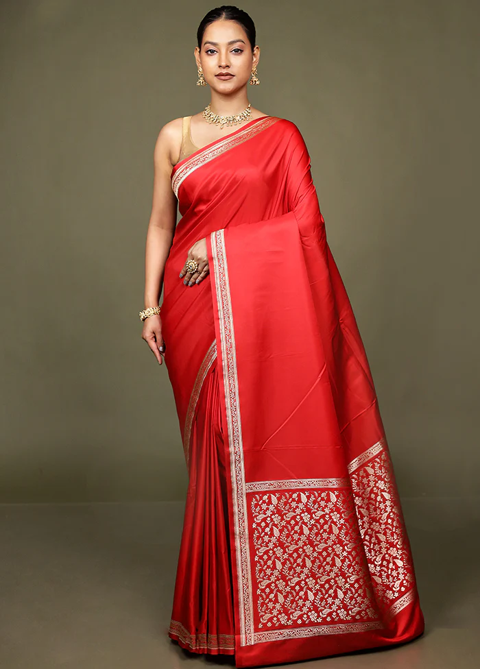 Red Katan Silk Saree With Blouse Piece - Image 2