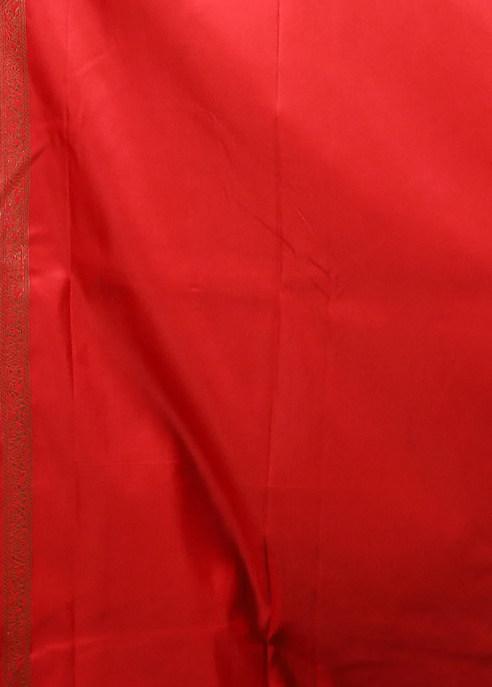 Red Katan Silk Saree With Blouse Piece - Image 5