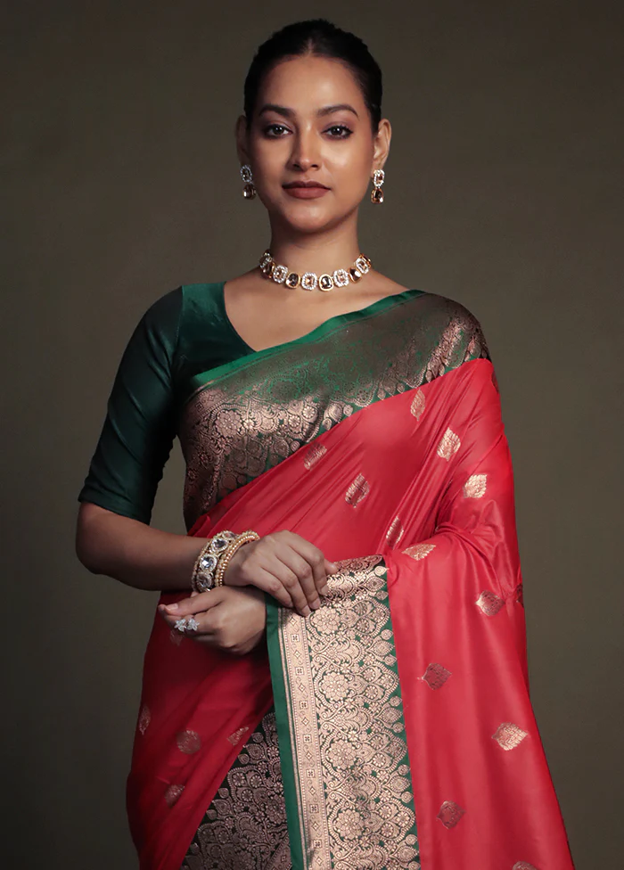 Red Katan Silk Saree With Blouse Piece - Image 2
