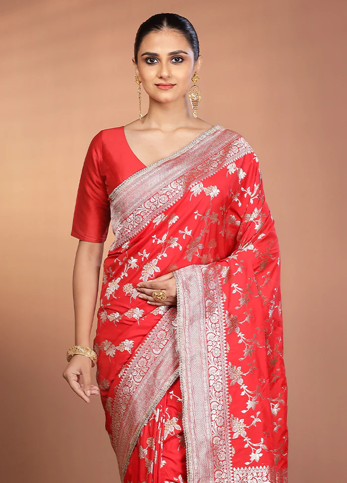 Red Katan Silk Saree With Blouse Piece