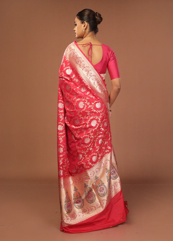 Pink Katan Silk Saree With Blouse Piece - Image 3