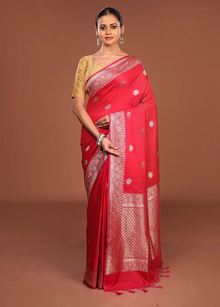 Red Katan Silk Saree With Blouse Piece - Image 2