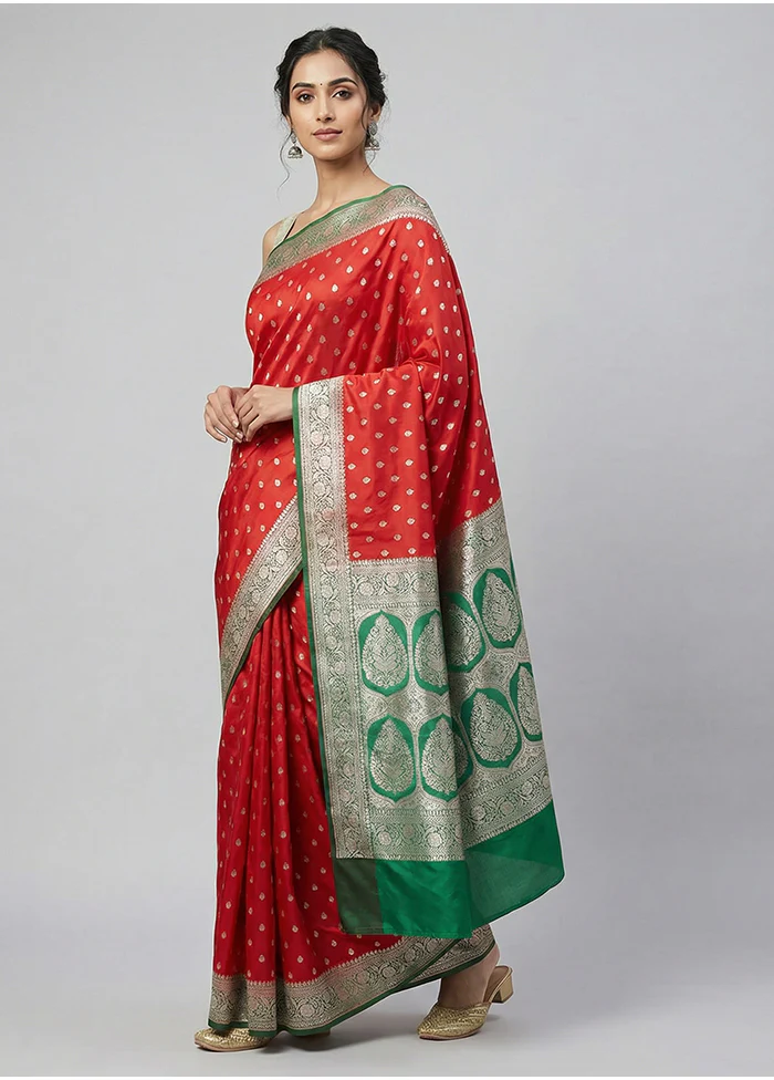 Red Katan Silk Saree With Blouse Piece