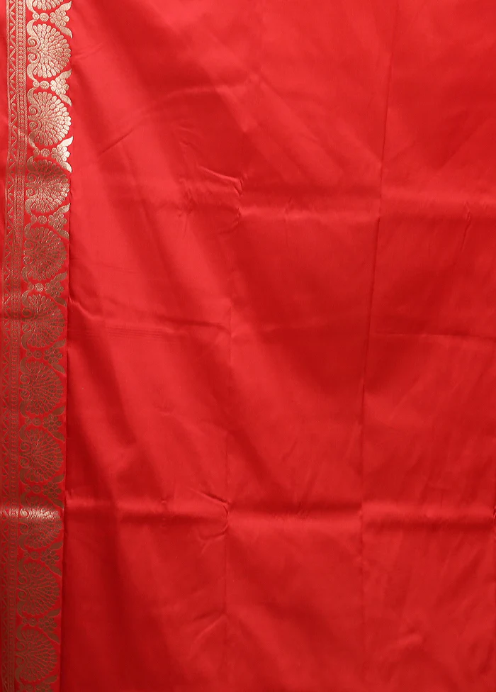 Red Katan Silk Saree With Blouse Piece - Image 5