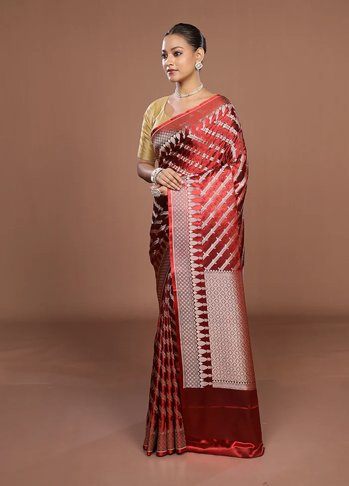 Red Katan Silk Saree With Blouse Piece - Image 4