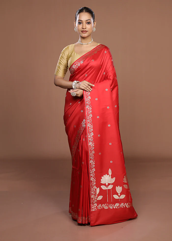 Red Katan Silk Saree With Blouse Piece - Image 2