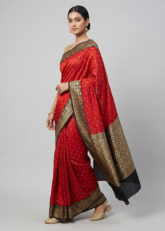 Red Katan Silk Saree With Blouse Piece