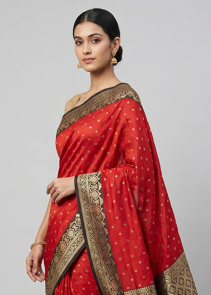 Red Katan Silk Saree With Blouse Piece - Image 2