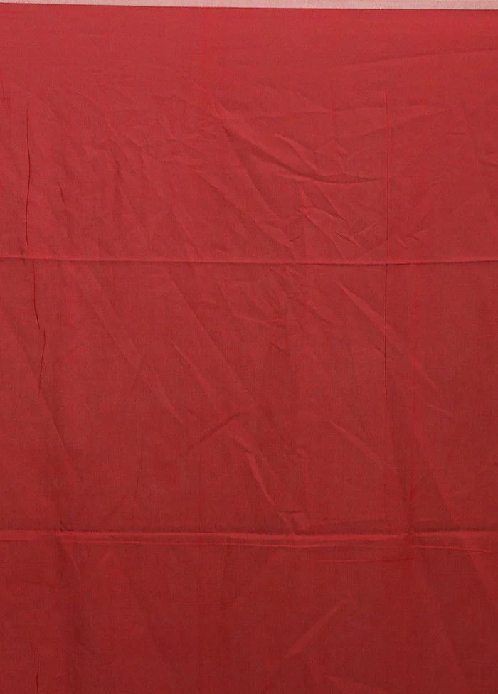 Red Cotton Saree With Blouse Piece - Image 5