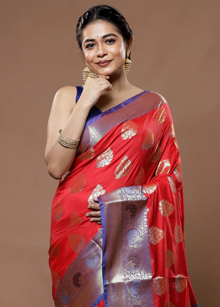 Red Kora Silk Saree With Blouse Piece