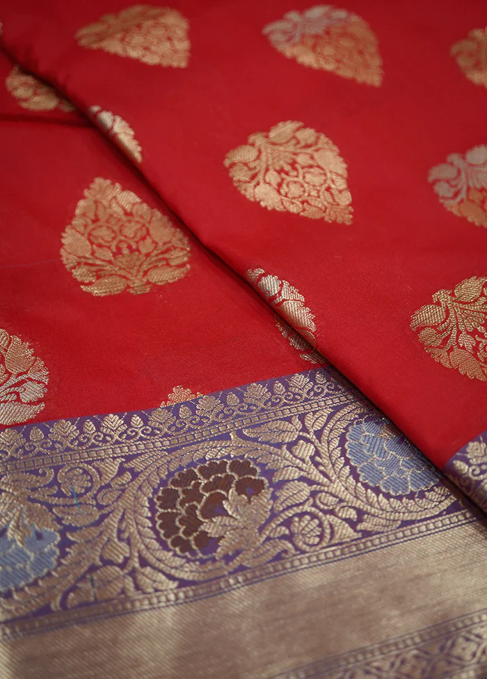 Red Kora Silk Saree With Blouse Piece - Image 2