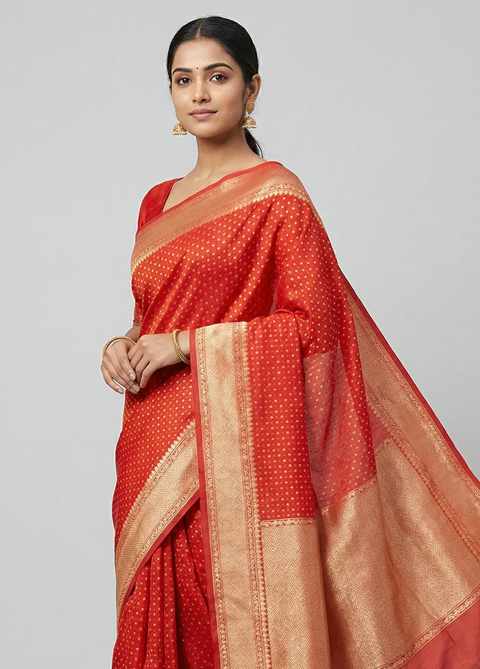 Red Kora Silk Saree With Blouse Piece - Image 2