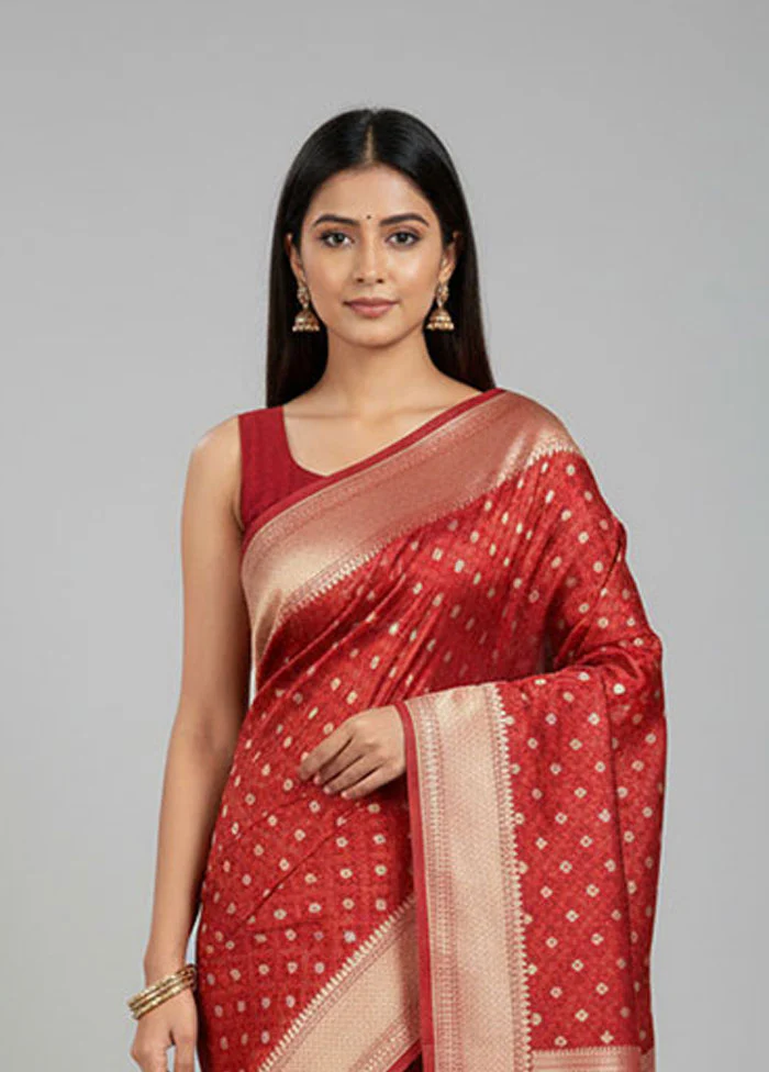Red Kora Silk Saree With Blouse Piece - Image 2