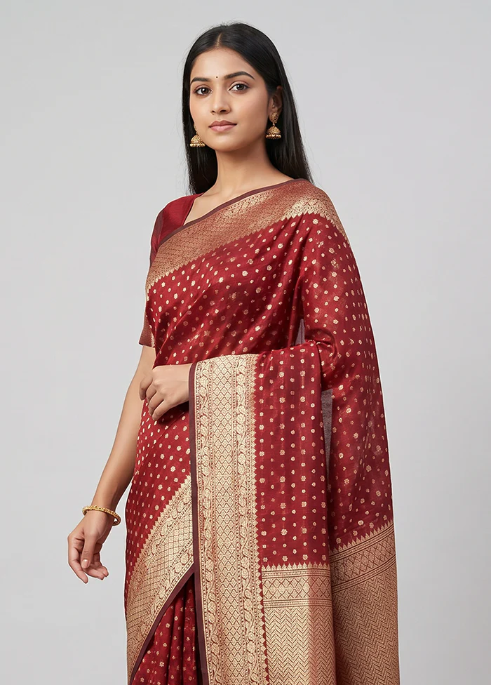 Red Kora Silk Saree With Blouse Piece - Image 2