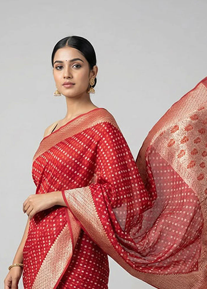 Red Kora Silk Saree With Blouse Piece - Image 2