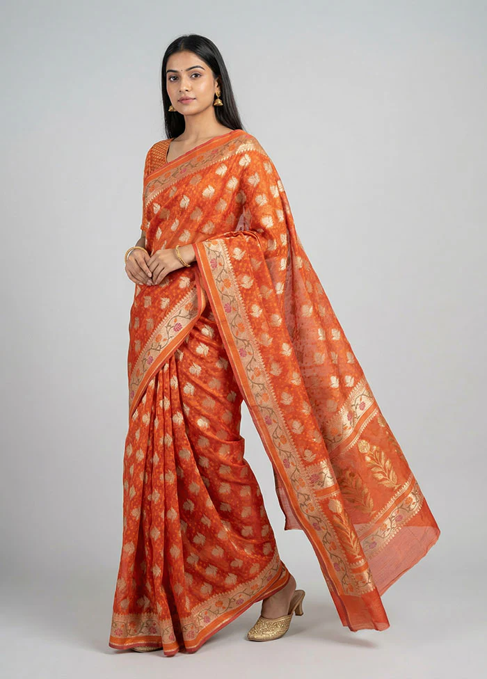 Red Kora Silk Saree With Blouse Piece