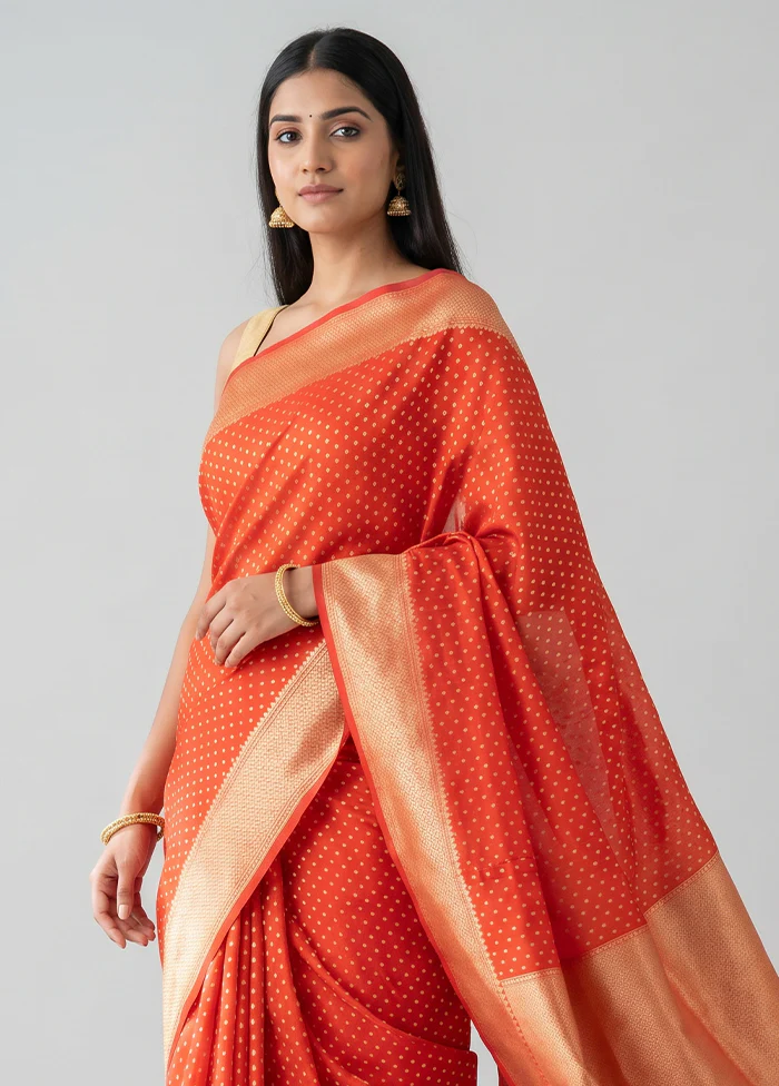 Red Kora Silk Saree With Blouse Piece - Image 2