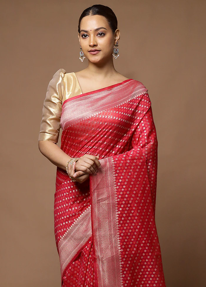Red Kora Silk Saree With Blouse Piece - Image 2