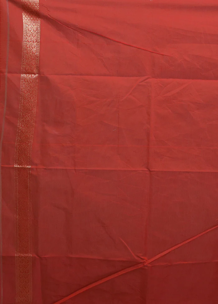 Red Kora Silk Saree With Blouse Piece - Image 5