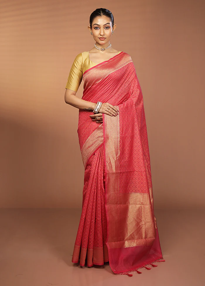 Red Kora Silk Saree With Blouse Piece - Image 2