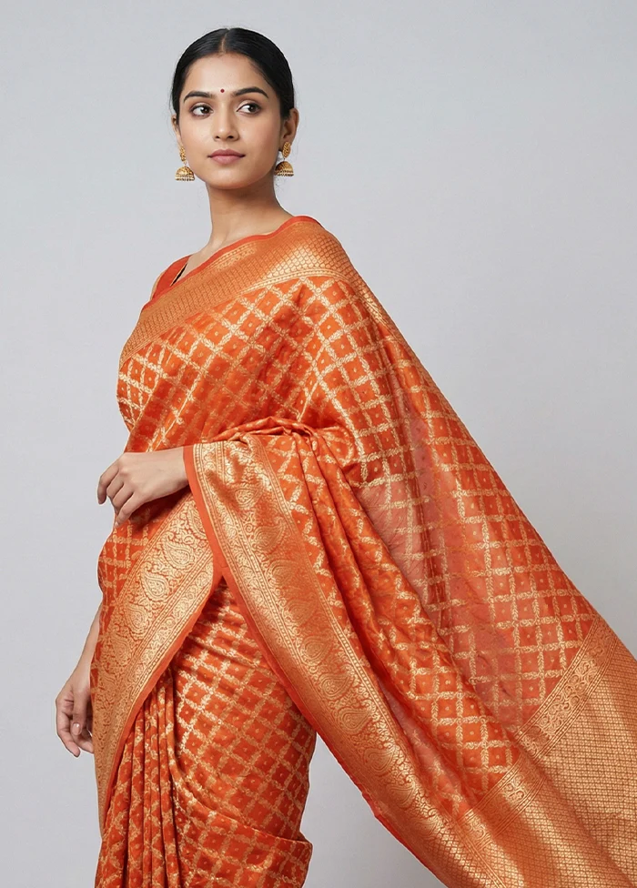Red Kora Silk Saree With Blouse Piece - Image 2