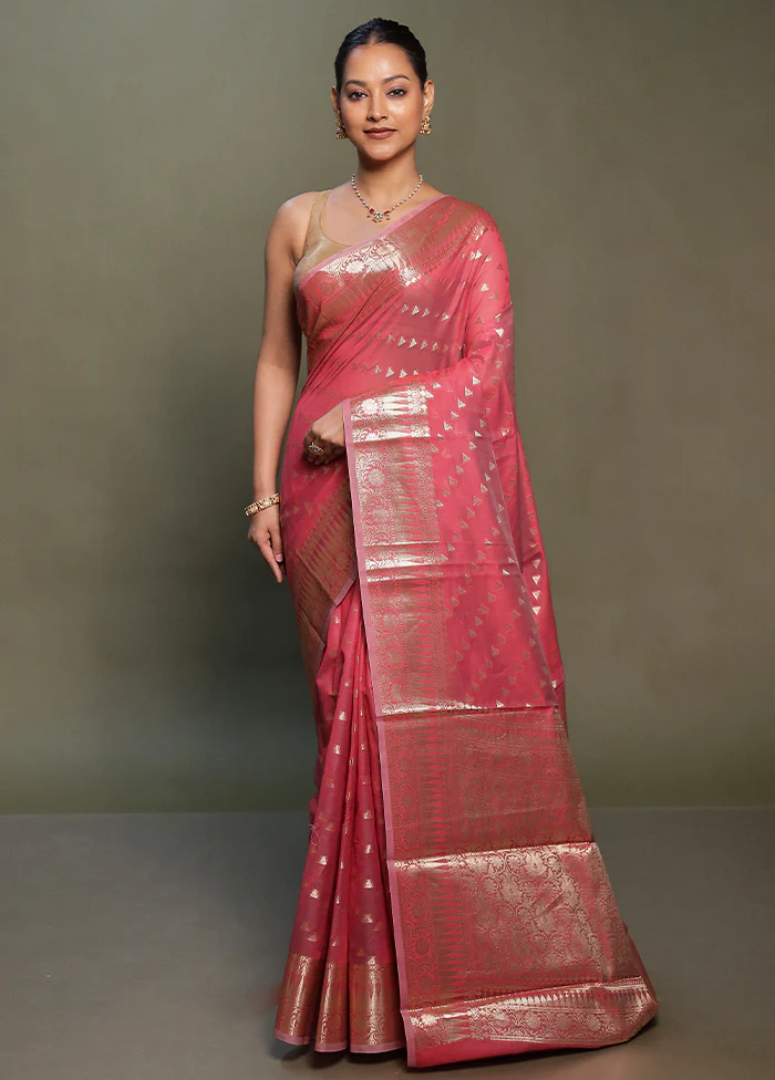 Red Kora Silk Saree With Blouse Piece - Image 2