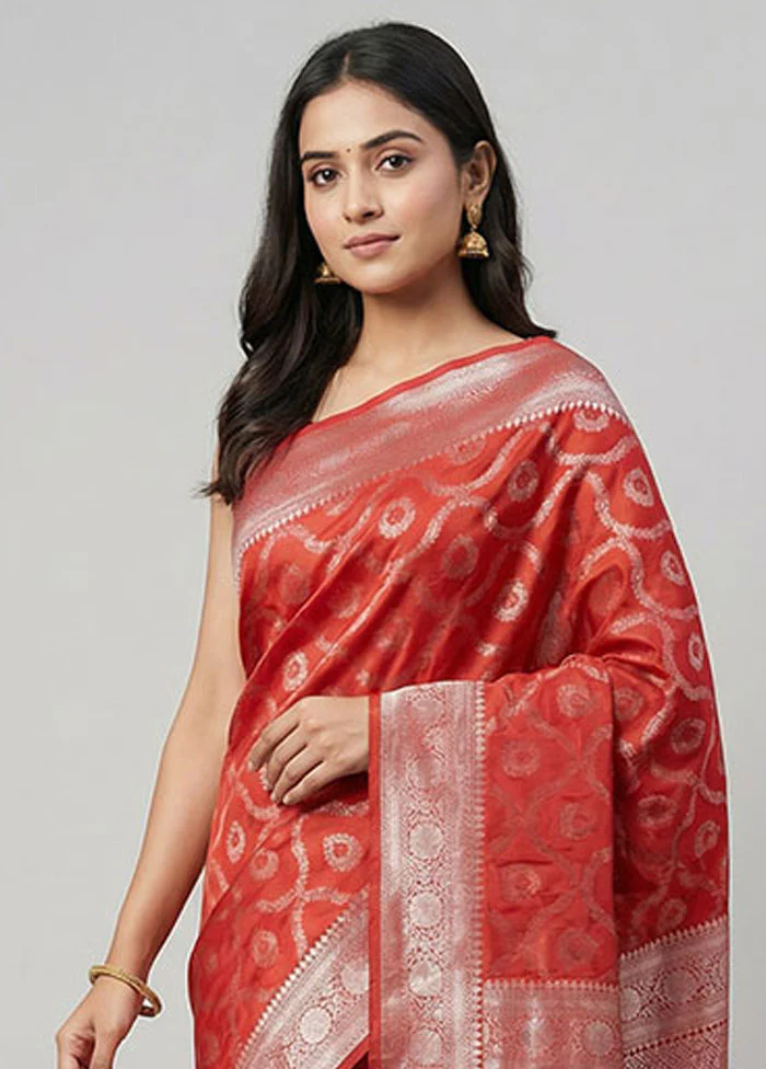 Red Kora Silk Saree With Blouse Piece - Image 2