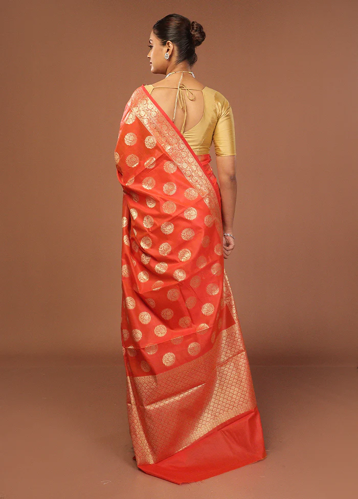 Red Kora Silk Saree With Blouse Piece - Image 3