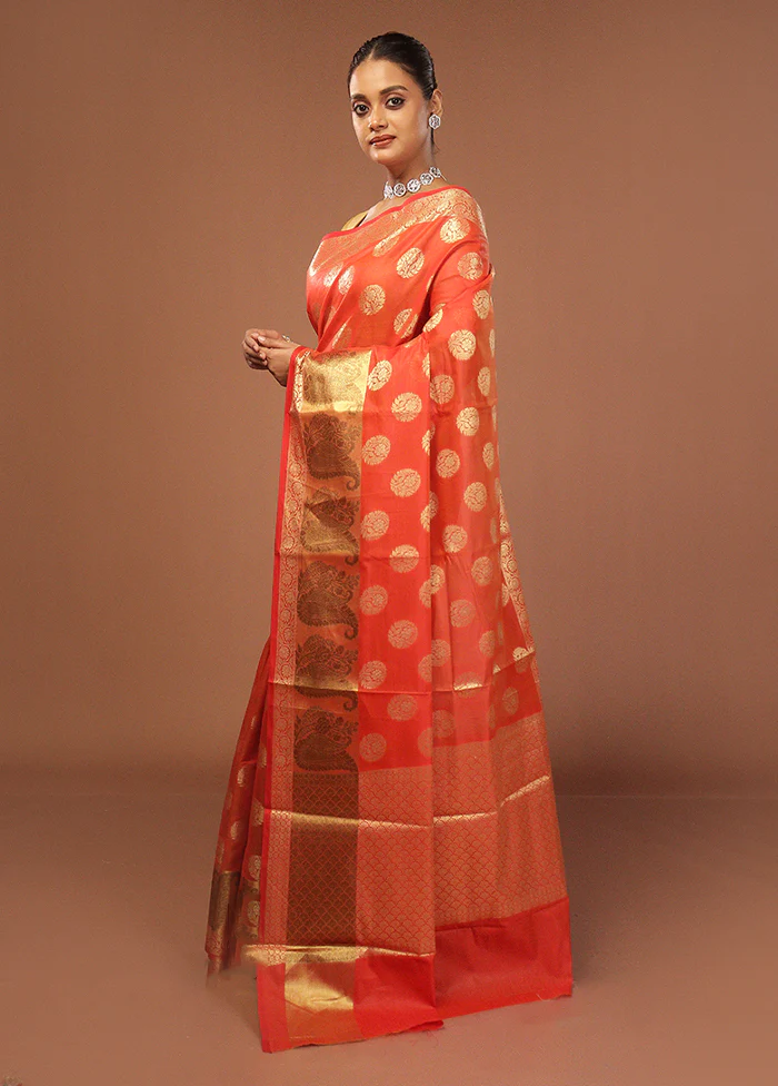 Red Kora Silk Saree With Blouse Piece - Image 4