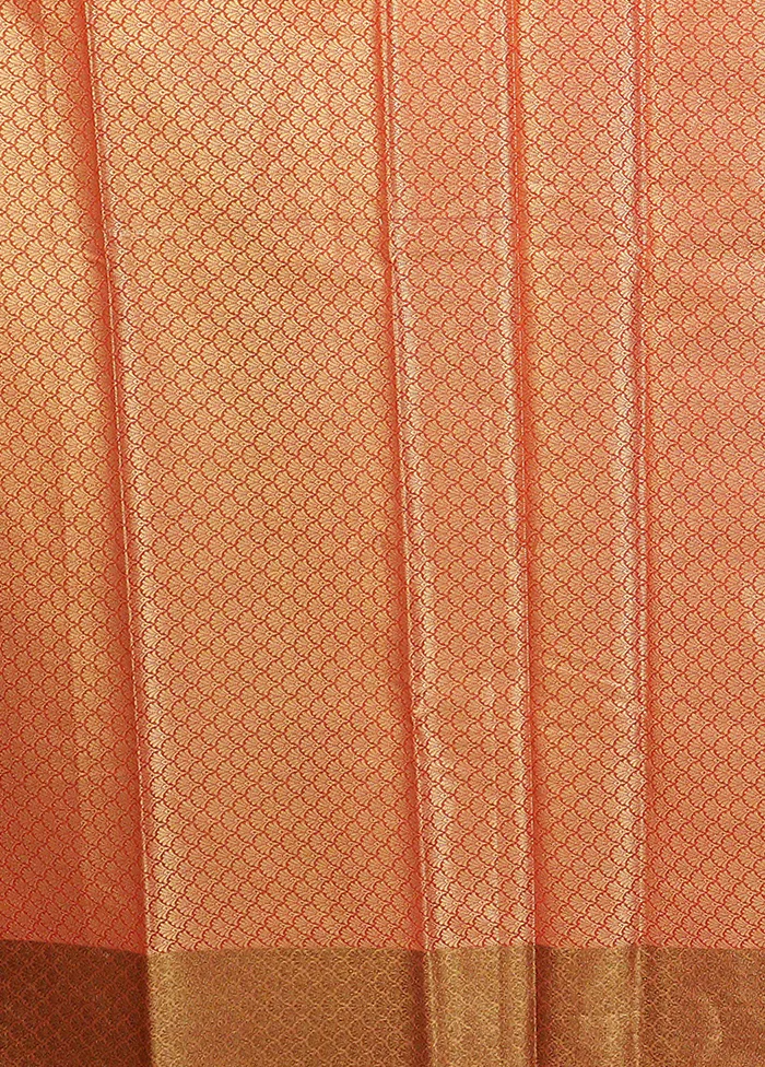 Red Kora Silk Saree With Blouse Piece - Image 5
