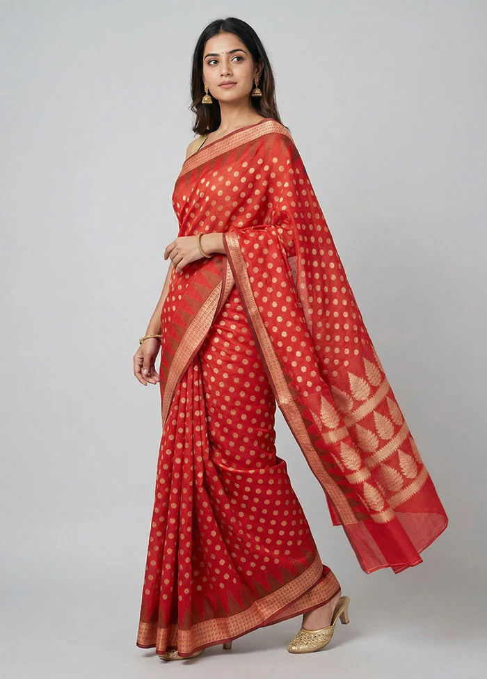 Red Kora Silk Saree With Blouse Piece