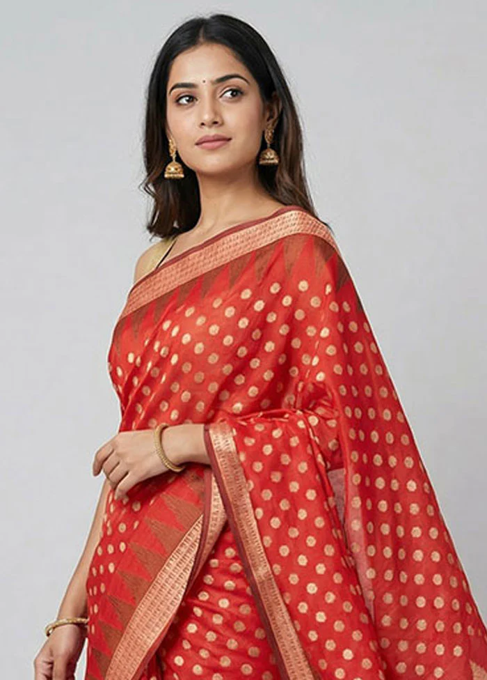 Red Kora Silk Saree With Blouse Piece - Image 2