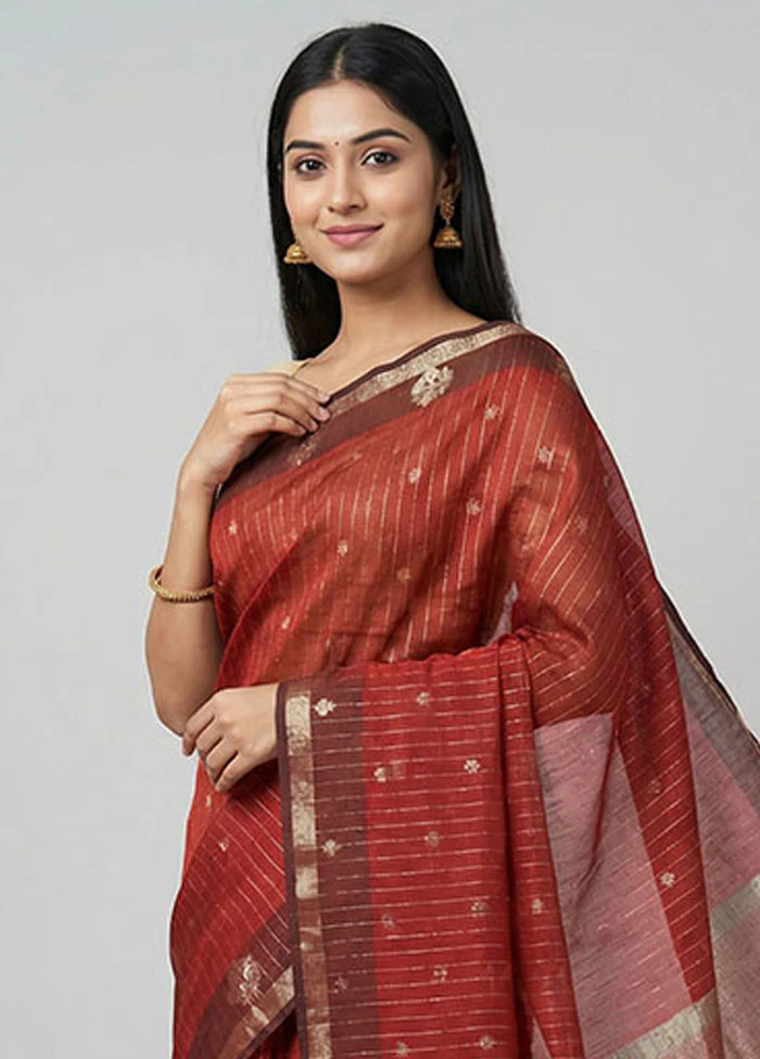 Red Kora Silk Saree With Blouse Piece - Image 2