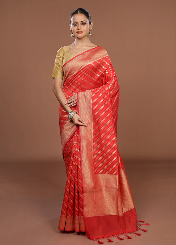 Red Kora Silk Saree With Blouse Piece - Image 2