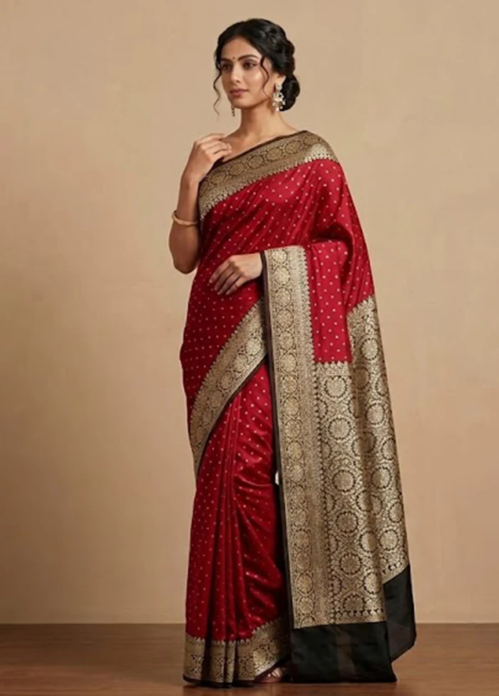 Red Kora Silk Saree With Blouse Piece