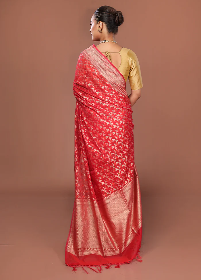 Red Kora Silk Saree With Blouse Piece - Image 3