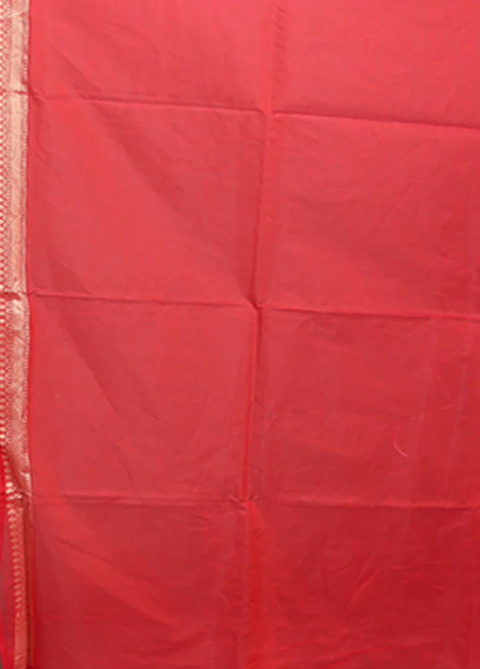 Red Kora Silk Saree With Blouse Piece - Image 5
