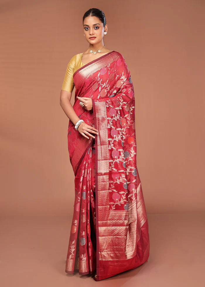 Red Kora Silk Saree With Blouse Piece - Image 2